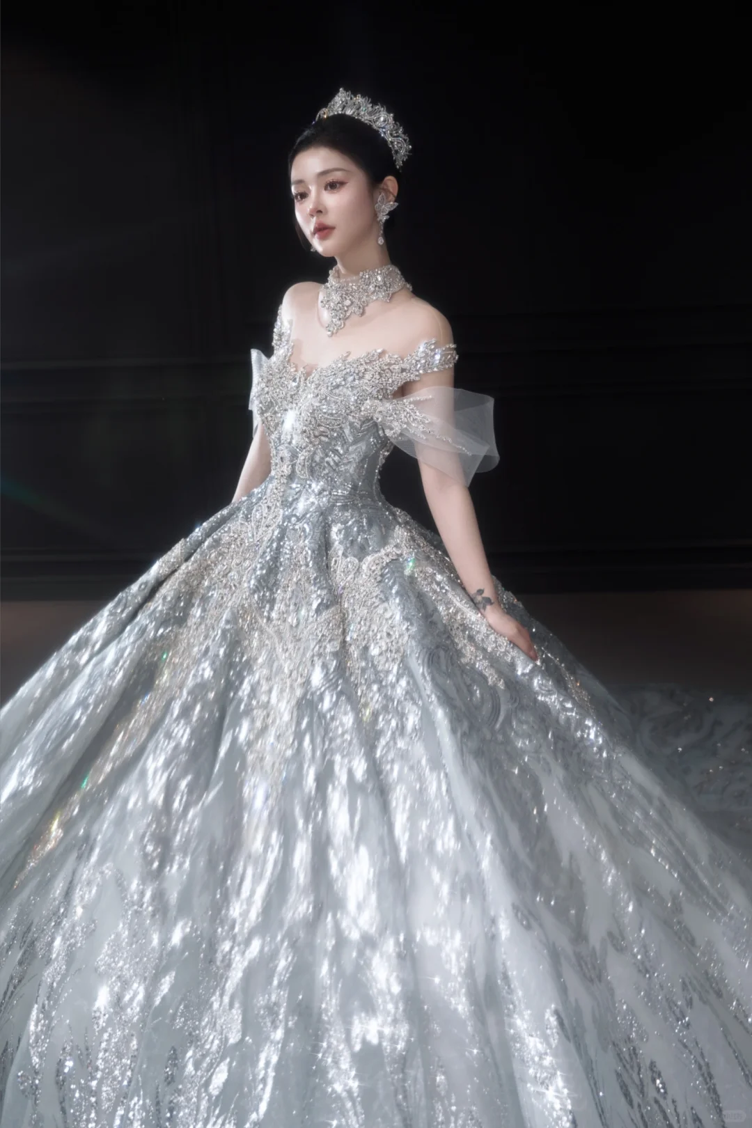Timeless Ball Gown Off The Shoulder Tulle Sequin Long Wedding Dresses C4038