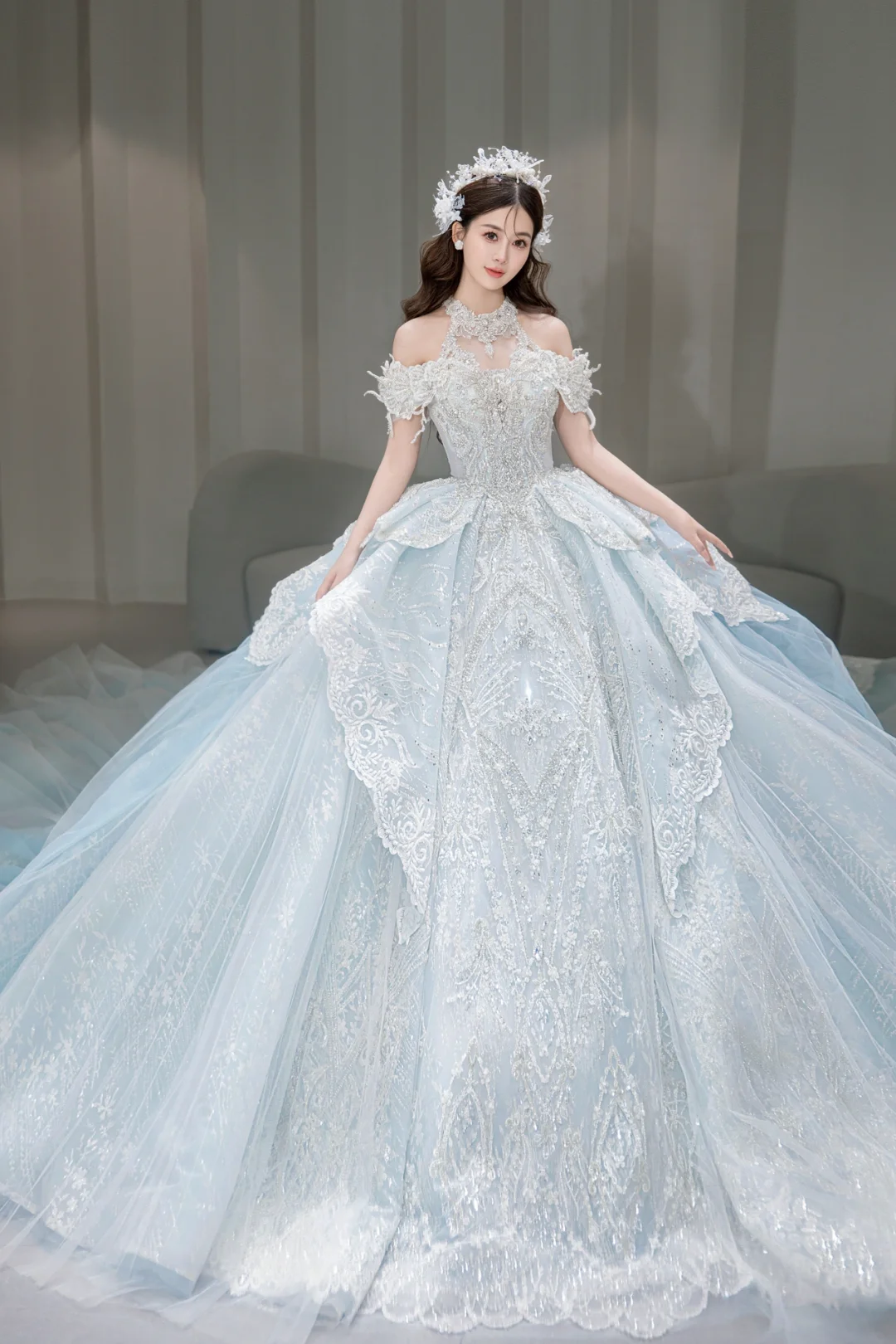 Timeless Ball Gown Off The Shoulder Tulle Sequin Lace Long Wedding Dresses C4088