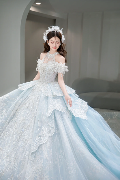 Timeless Ball Gown Off The Shoulder Tulle Sequin Lace Long Wedding Dresses C4088