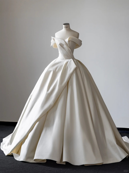 Elegant Ball Gown Off The Shoulder Satin Long Wedding Dresses C4107