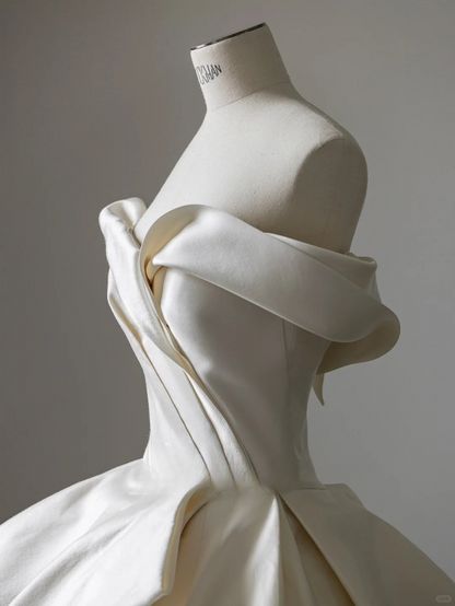Elegant Ball Gown Off The Shoulder Satin Long Wedding Dresses C4107