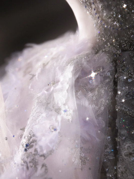 Luxurious Ball Gown Off The Shoulder Tulle Lace Sequin Beaded Long Sleeves Long Wedding Dresses C4121