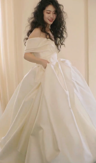 Classy Ball Gown Off The Shoulder Satin Long Wedding Dresses C4133