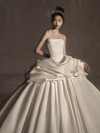 Elegant Ball Gown Strapless Satin Long Wedding Dresses C4134