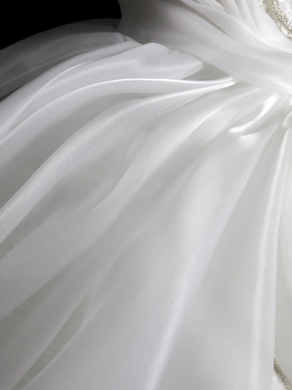 Classy Ball Gown Strapless Satin Lace Sequin Long Wedding Dresses C4175