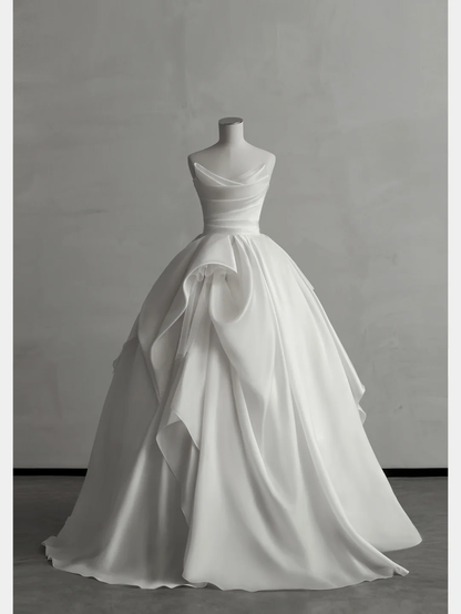 Elegant Ball Gown Strapless White Satin Long Wedding Dresses C4178
