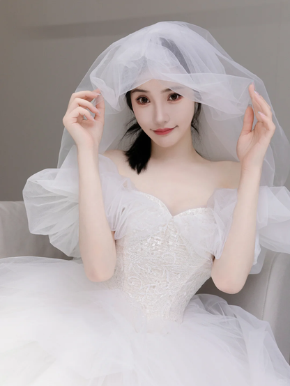 Elegant Ball Gown Off The Shoulder Tulle With Veil  Long Wedding Dresses C4184