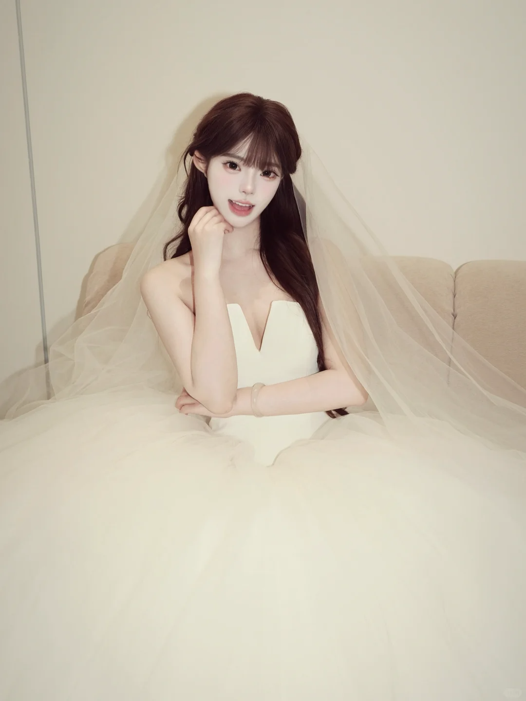 Princessful Ball Gown Strapless Satin Tulle With Veil Long Wedding Dresses C4231