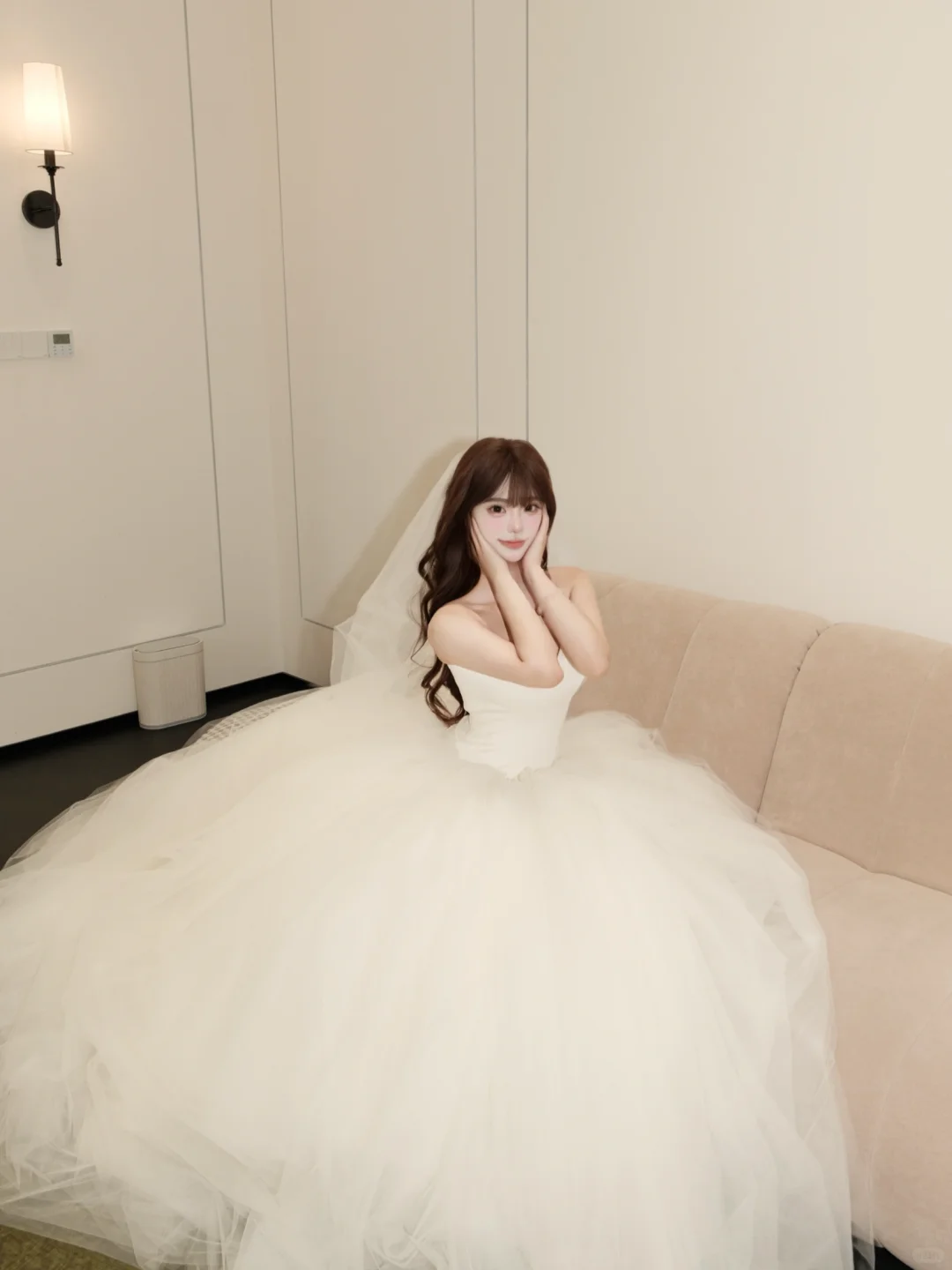 Princessful Ball Gown Strapless Satin Tulle With Veil Long Wedding Dresses C4231