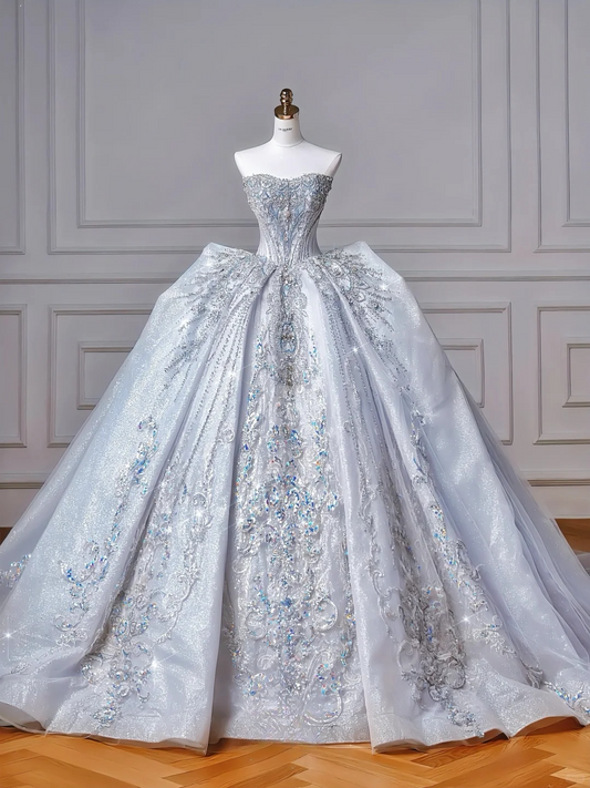 Timeless Ball Gown Strapless Tulle Sequin Beads Long Wedding Dresses C4383