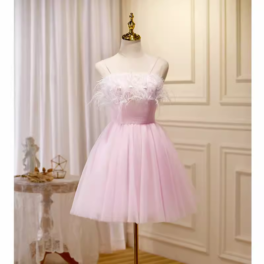 Elegant Ball Gown Spaghetti Straps Party Dress Pink Homecoming Dresses C438
