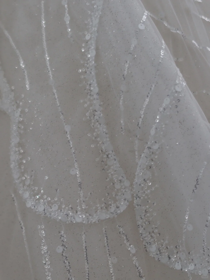 Classy Ball Gown V Neck Tulle Sequin Short Sleeves Long Wedding Dresses C4391