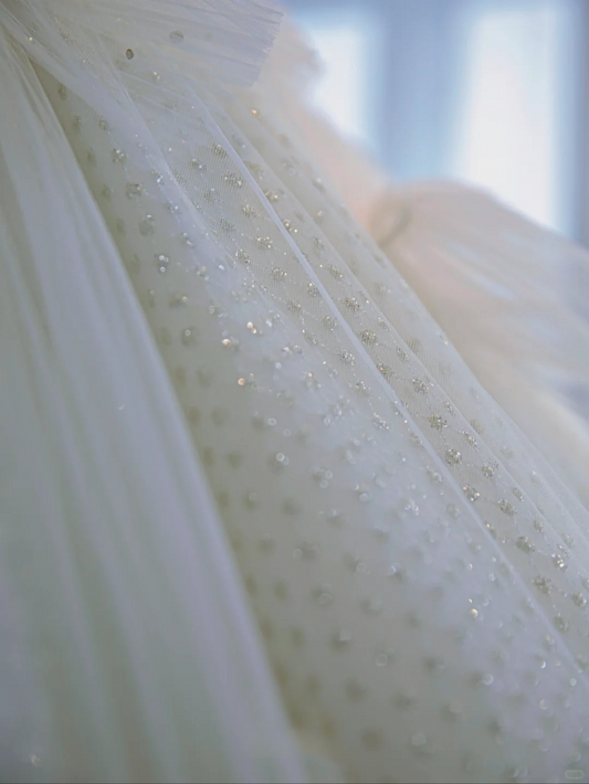 Elegant Ball Gown Strapless Tulle Sequin Long Wedding Dresses C4394