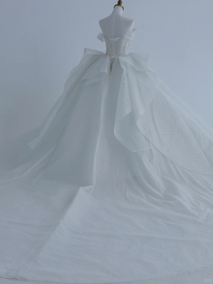 Timeless Ball Gown Strapless Satin Sequin Beads Long Wedding Dresses C4395