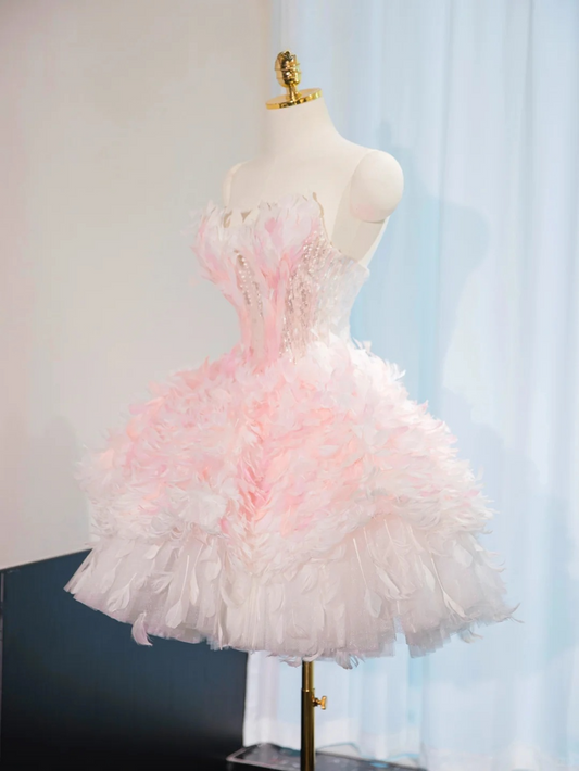Sweet Ball Gown Strapless Satin Tulle Short Homecoming Dress 16th Birthday Outfits C4449