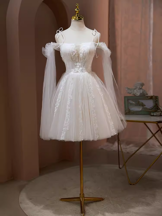 Elegant Ball Gown Straps Tulle Party Dress White Homecoming Dress C445