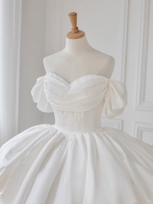 Princess Ball Gown Off The Shoulder Satin Long Wedding Dresses C4536