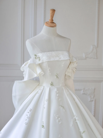 Timeless Ball Gown Off The Shoulder Satin Applique Long Wedding Dresses C4537