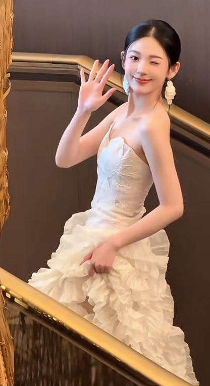 Chic Ball Gown Strapless Satin Long Wedding Dresses C4552