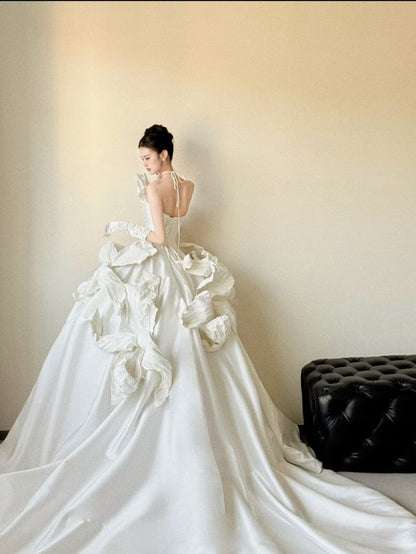 Timeless Ball Gown Strapless Satin  With Gloves Long Wedding Dresses C4582