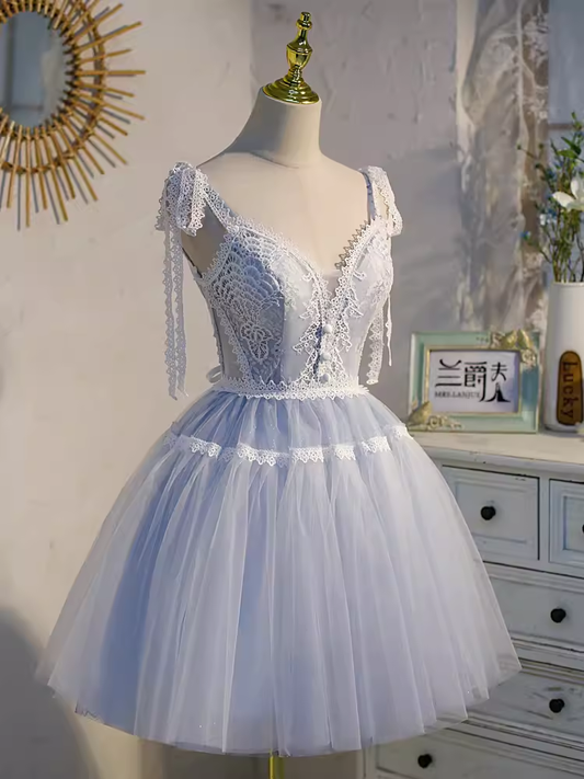 Cute Ball Gown Straps Gray Birthday Outfits Tulle Homecoming Dresses C551