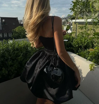 Princess 19th Ball Gown Strapless Black Satin Short Homecoming Dress Birthday Outfits C5721