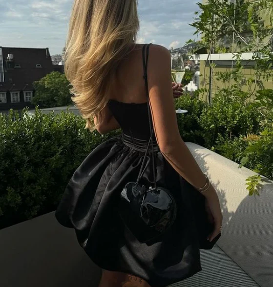 Princess 19th Ball Gown Strapless Black Satin Short Homecoming Dress Birthday Outfits C5721