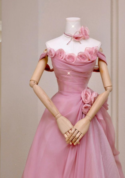 Princess Ball Gown Strapless Chiffon Tulle With Flowers Long Prom Dress,Formal Dress C5898