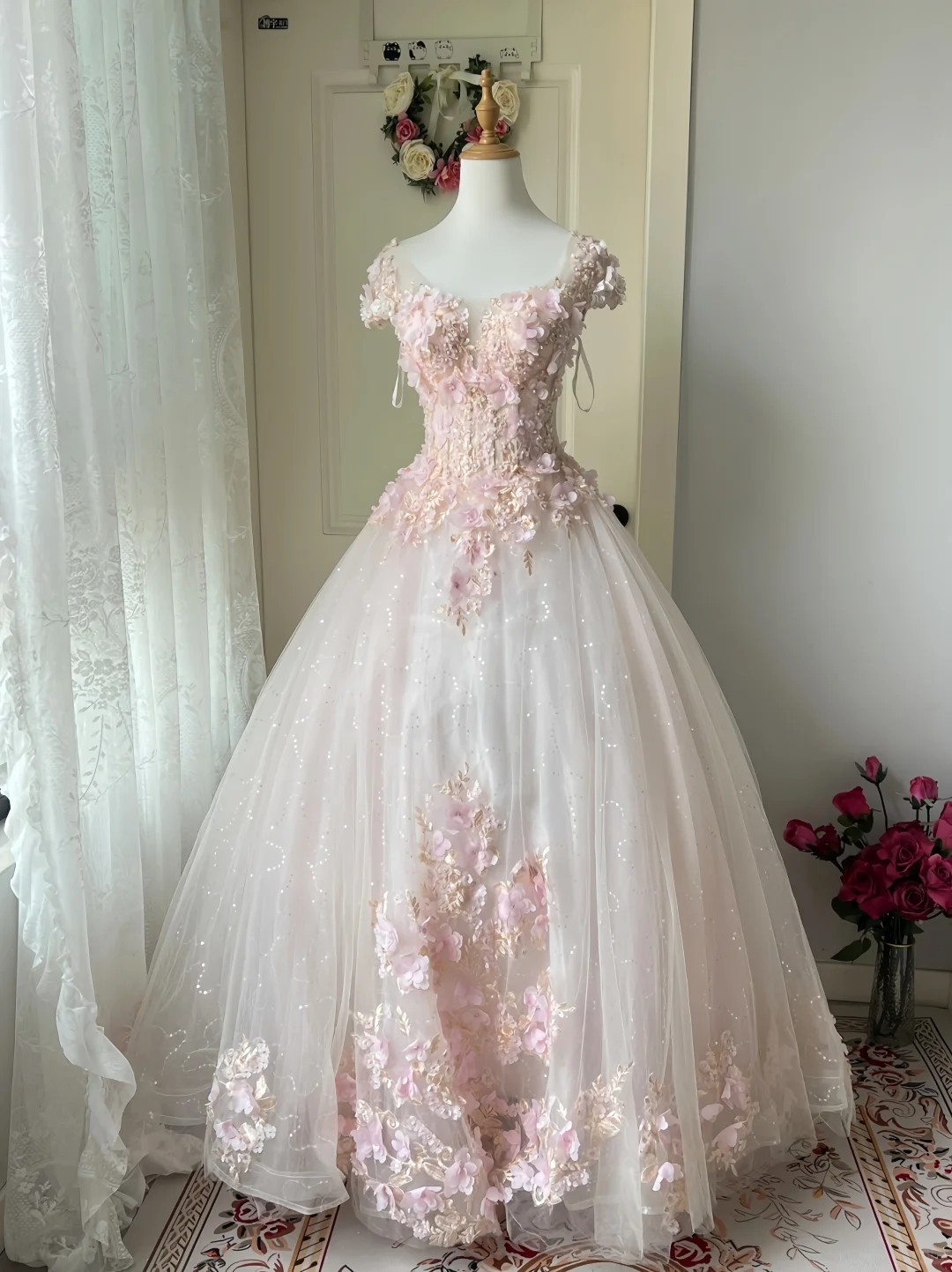 Fairy Ball Gown Tulle Applique Long Prom Dress, Evening Dress C6146