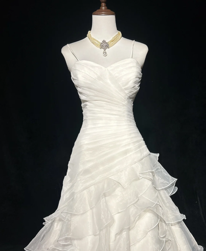 Vintage Ball Gown Spaghetti Straps Pleated Chiffon Without Sleeves Long Prom Dress, Evening Dress C6536