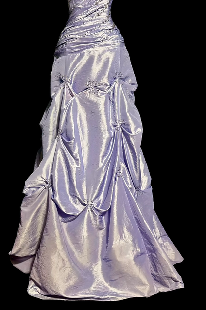 Lilac Ball Gown One Shoulder Satin Beaded Without Sleeves Long Prom Dress, Evening Dress C6642