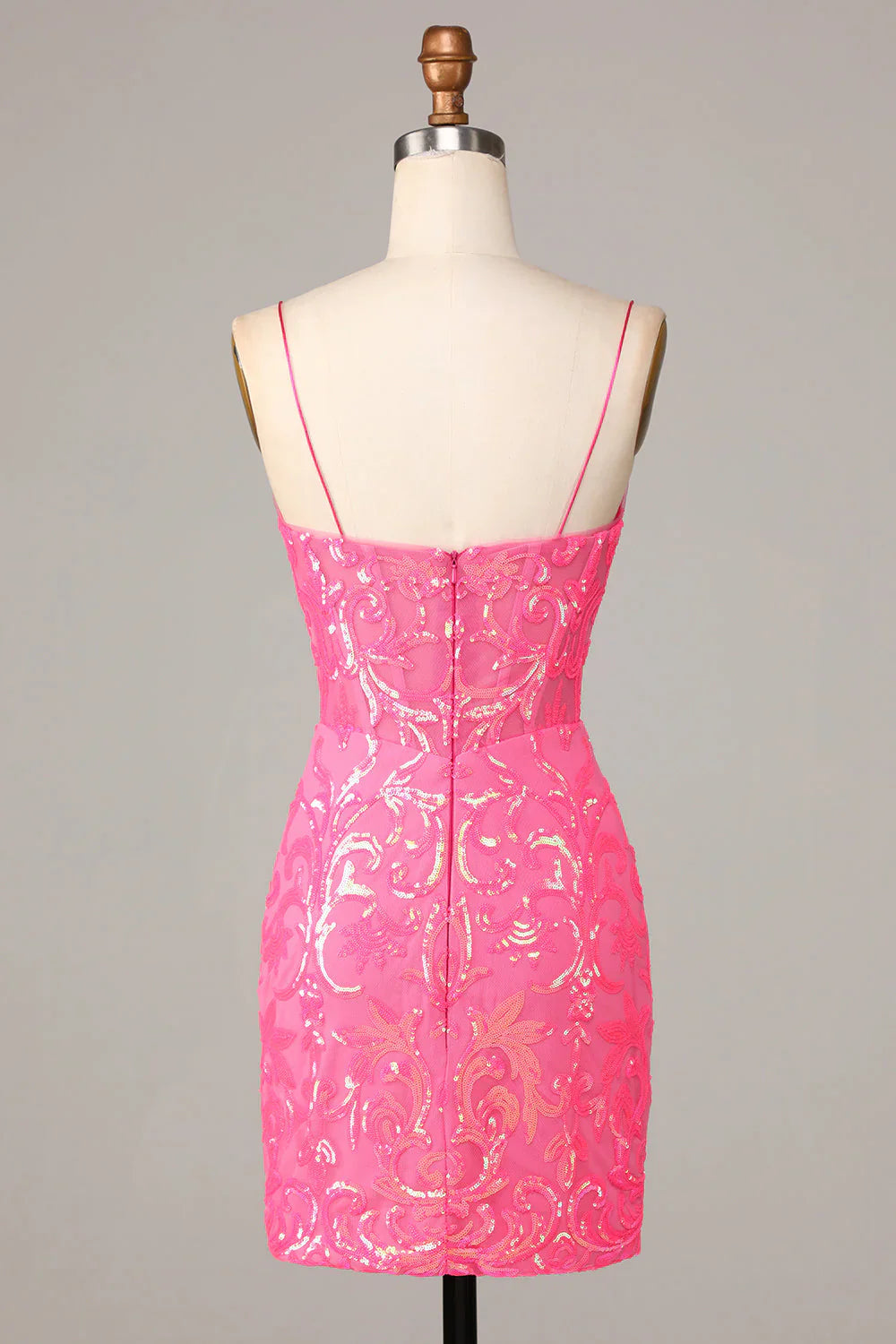 omberprom Sequins Homecoming Dress Amazing Sheath Fuchsia Spaghetti Straps