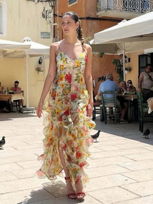 Beautiful Floral Ruffle Long Prom Dress,Formal Party Evening Gown cc2518