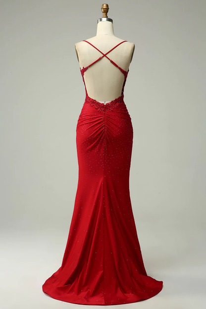 Mermaid Halter Dark Green Long Prom Dress with Appliques Beading Y1858