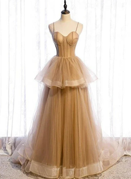 omberprom Tulle Sweetheart Straps Long Ball Gown Prom Dress Party Dress A Line Floor Length Wholesale