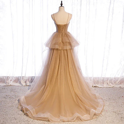omberprom Tulle Sweetheart Straps Long Ball Gown Prom Dress Party Dress A Line Floor Length Wholesale
