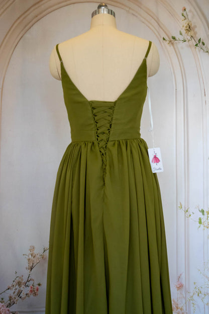 Charming A Line Spaghetti Straps Green Long Prom Dress with Ruffles