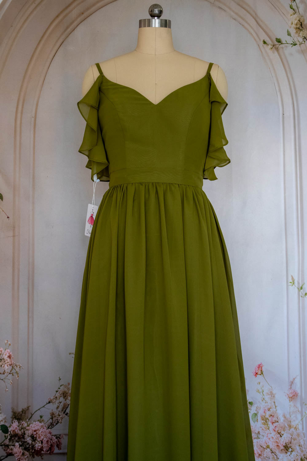Charming A Line Spaghetti Straps Green Long Prom Dress with Ruffles