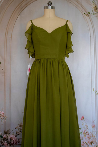 Charming A Line Spaghetti Straps Green Long Prom Dress with Ruffles