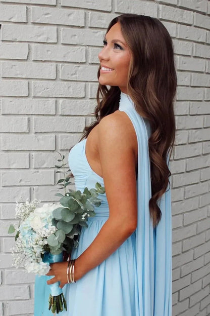 Charming A Line Strapless Blue Long Prom Dress with Scarf