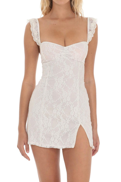 Charming Lace Bodycon Homecoming Dress with Spaghetti Straps and Side Slit