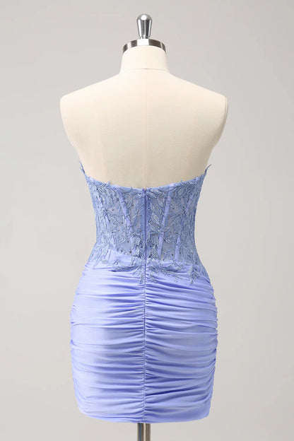 omberprom Charming Homecoming Dress Tight Sweetheart Pleated Short Prom Dress with Appliques