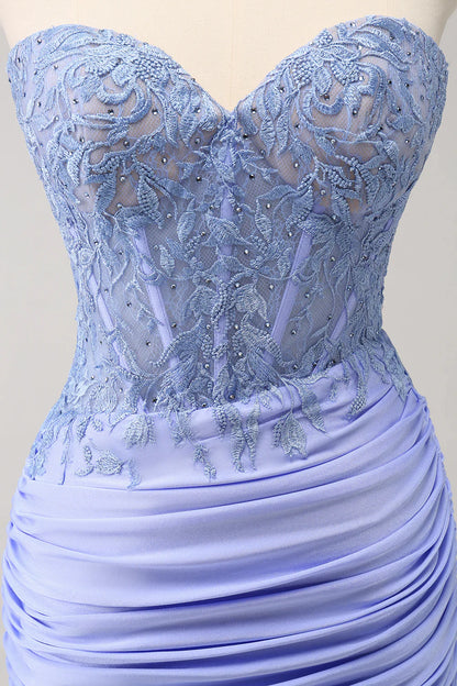 omberprom Charming Homecoming Dress Tight Sweetheart Pleated Short Prom Dress with Appliques