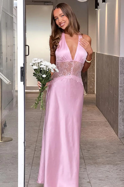 Charming Mermaid Deep V Neck Light Blue Long Prom Dress with Lace