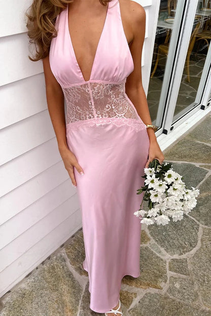 Charming Mermaid Deep V Neck Light Blue Long Prom Dress with Lace
