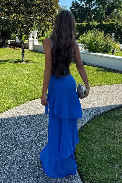 Charming  Spaghetti Straps Yellow Long Prom Dress with Ruffles