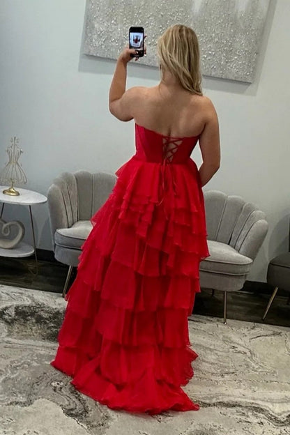 Chic Black Sweetheart Lace Up Corset Prom Gown With Ruffle Skirt