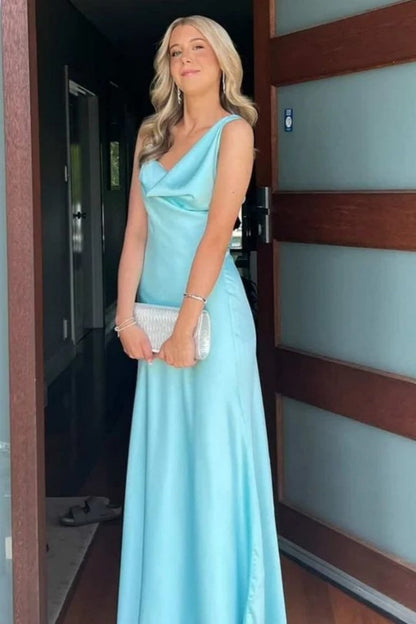Chic One Shoulder Blue Prom Gown with Draped Neckline Timeless Evening Style