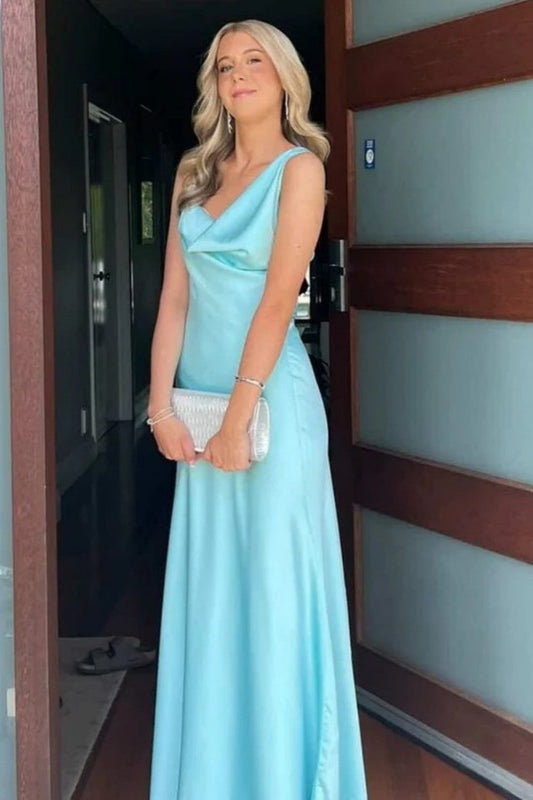 Chic One Shoulder Blue Prom Gown with Draped Neckline Timeless Evening Style