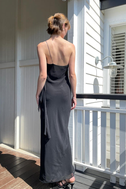 Chic Sheath One Shoulder Black Floor Length Party Dress with Ruffles